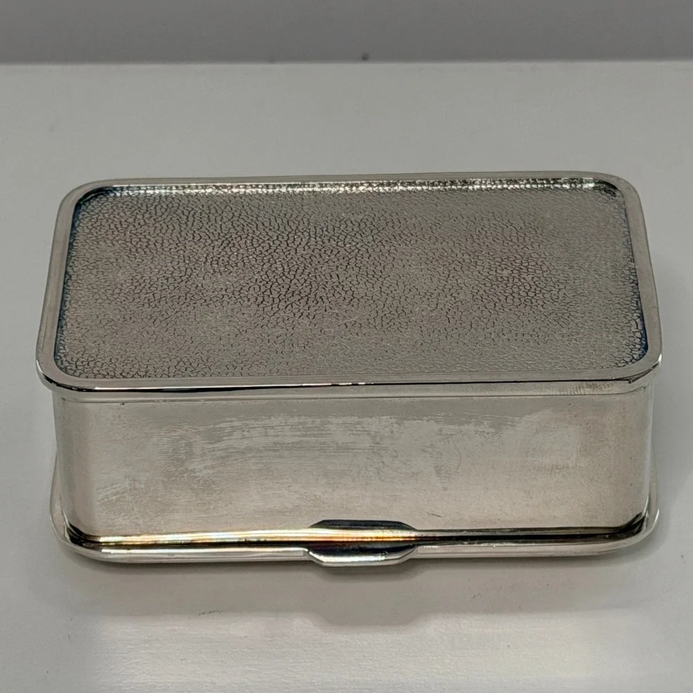 Vintage Silver Plate Trinket Box Blue Velvet Lined Jewelry Keepsake Box